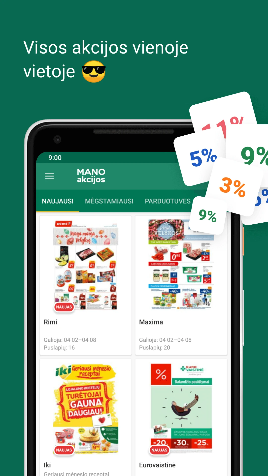 Mano akcijos – sales discounts screenshot